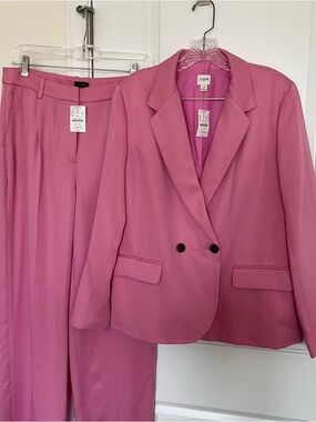 J.Crew Drapey Twill Pink double-breasted blazer and matching pants set